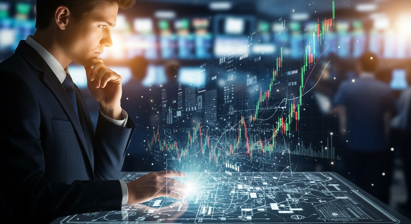 투자자가 복잡한 시장 데이터를 신중하게 분석하며 투자 위험을 고려하는 모습.