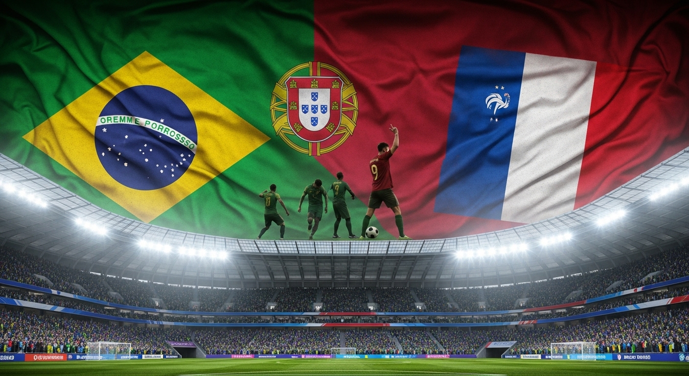 2026 월드컵 우승 예측, 전통 강호 브라질과 프랑스를 넘어 떠오르는 다크호스 포르투갈 팀이 역동적으로 승리하는 모습