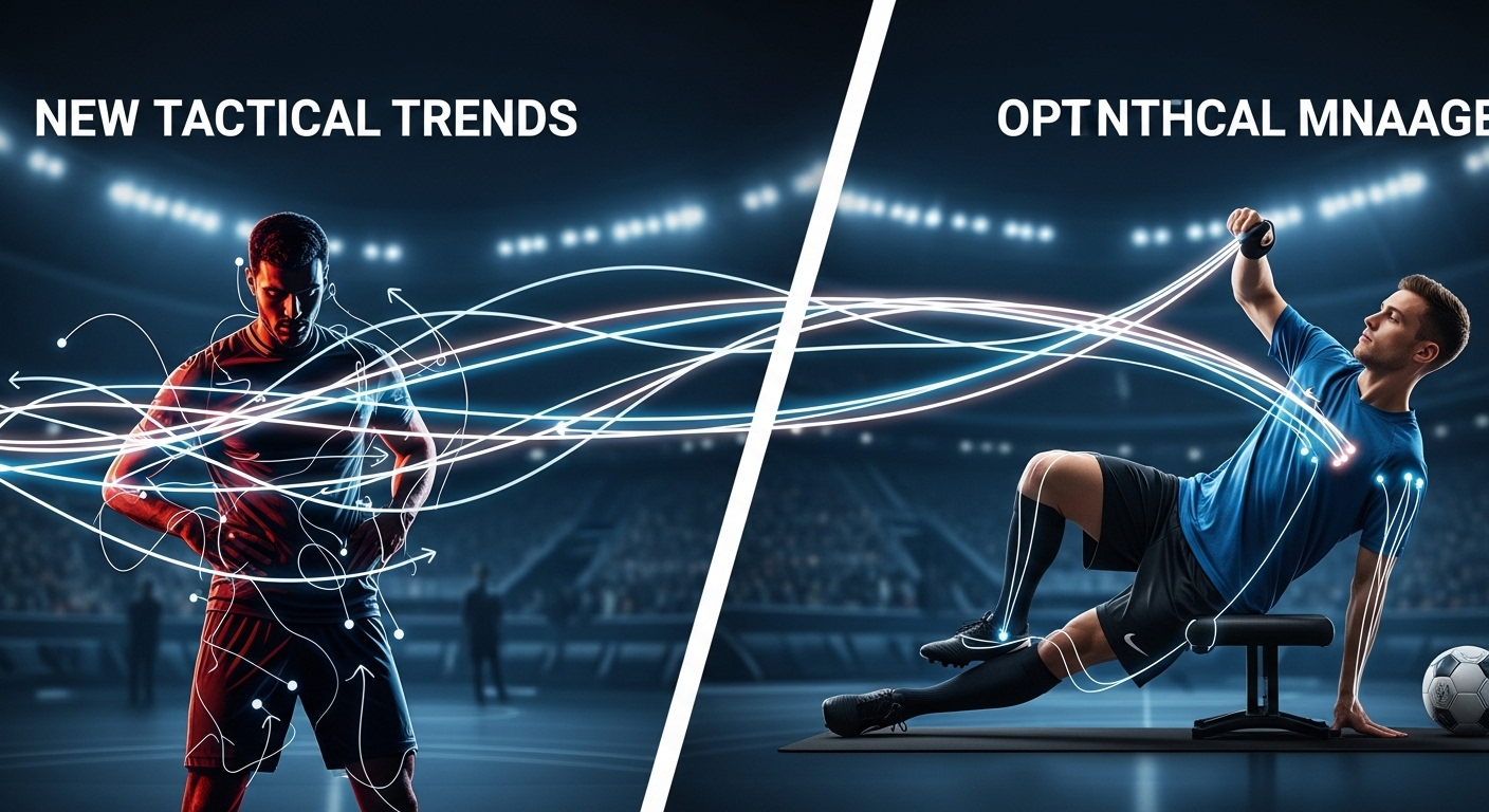 2026 월드컵의 핵심 요소인 전술적 유연성과 과학적인 선수 피지컬 관리를 상징하는 이미지